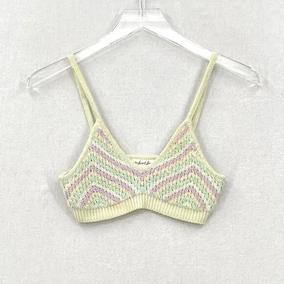 FOR LOVE AND LEMONS Corinna Bralette Womens Small Mint Sweater Knit Crop Chevron - Picture 2 of 16